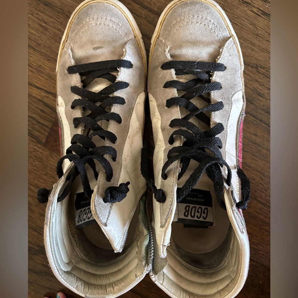 BEST DEAL! Golden Goose High-Tops with red and white.  Not original laces.